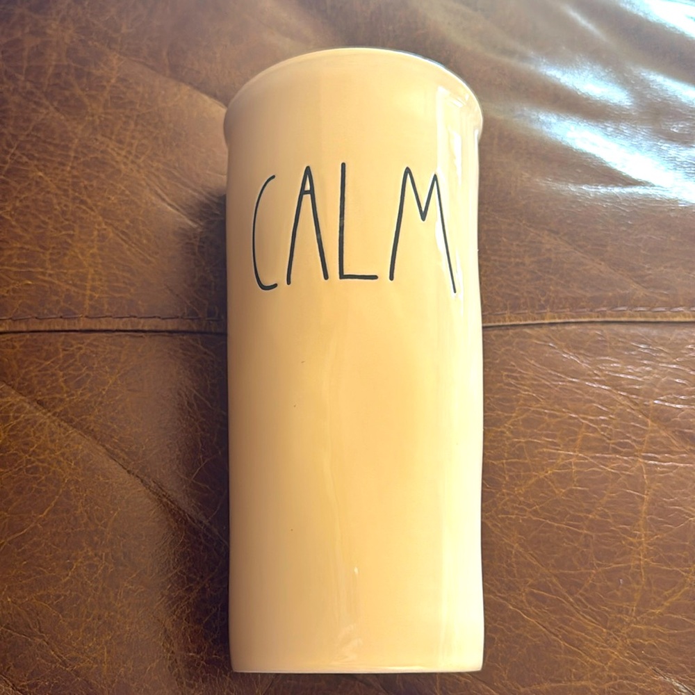 Rae Dunn “CALM" Ceramic Travel Coffee Mug Tumbler